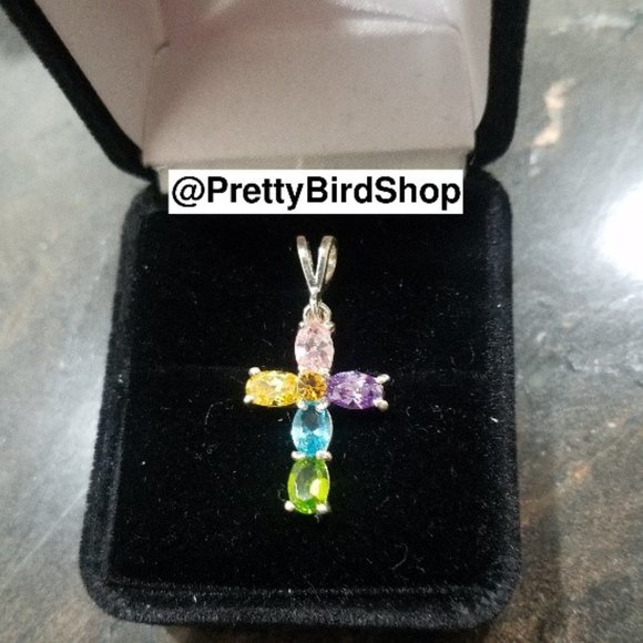 Last one! Crystal CROSS sterling silver multicolored Pendant NEW - Picture 9 of 12